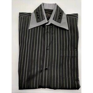 Daniel Ellissa Size 15 1/2 Black Striped Long‎ Sleeve Fancy Dress Shirt